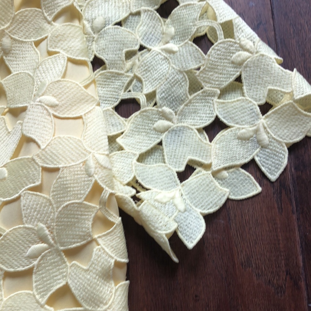 Yellow Shift Dress with Floral Lace Overlay - Picture 11 of 11